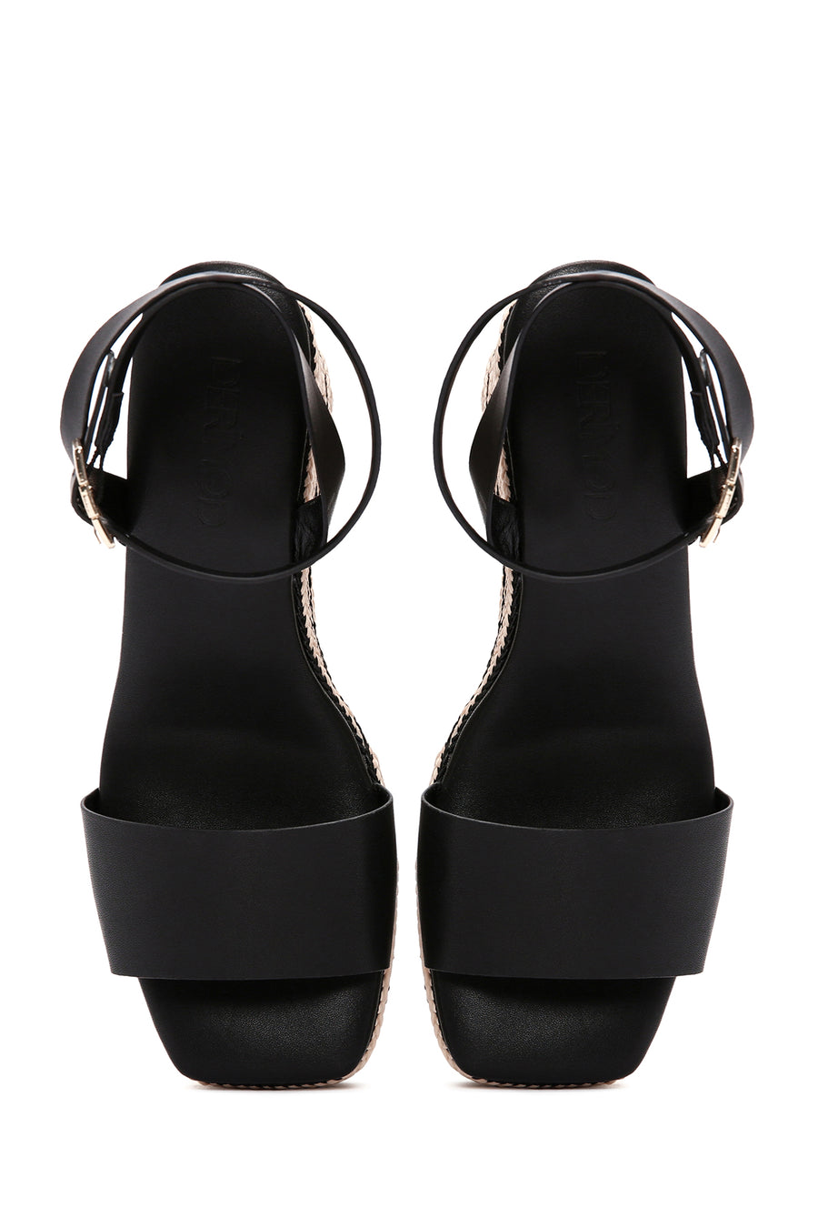Women's Black Ankle Strap Wedge Heeled Espadrille