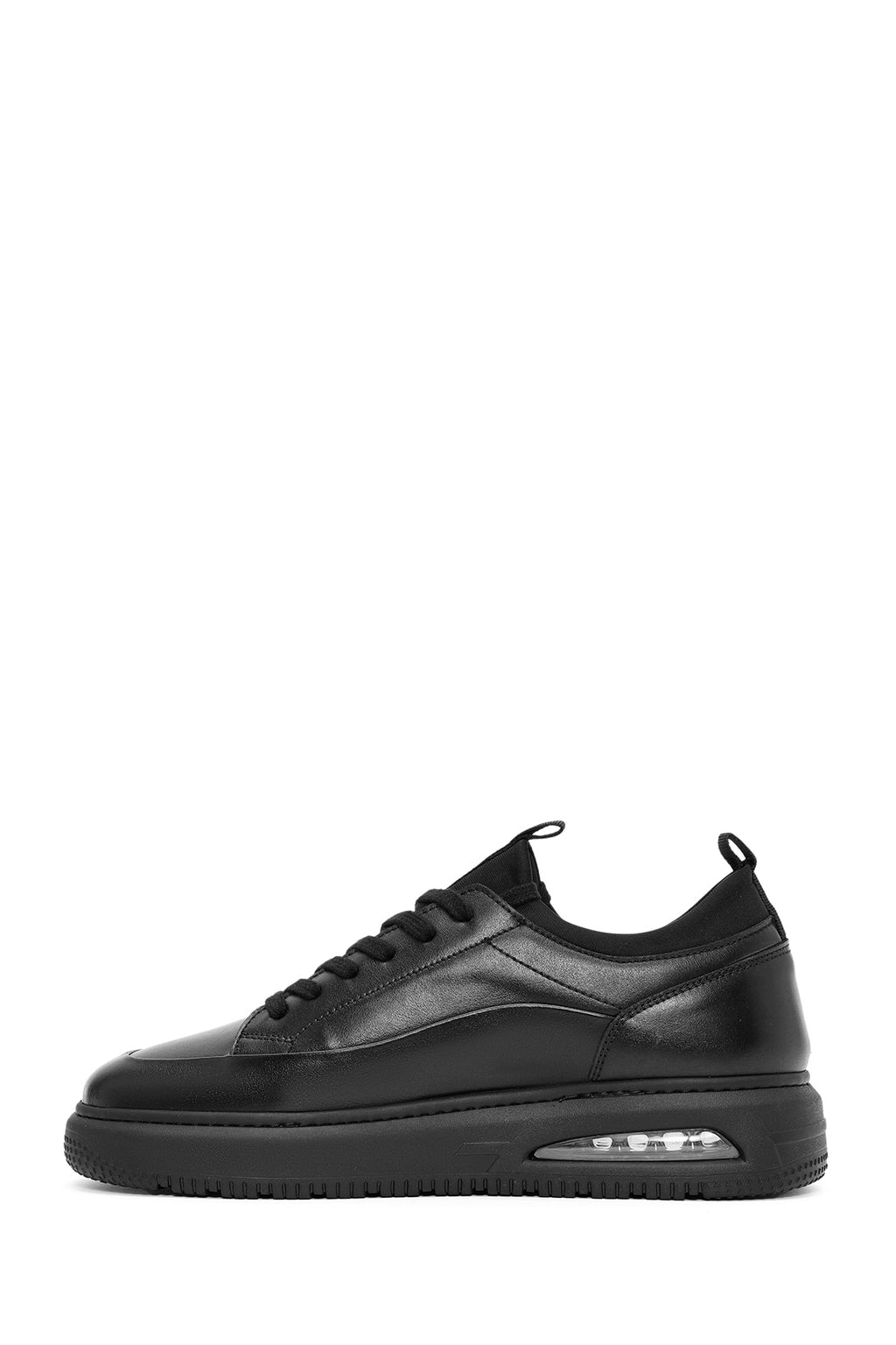 Erkek Siyah Bağcıklı Deri Sneaker
