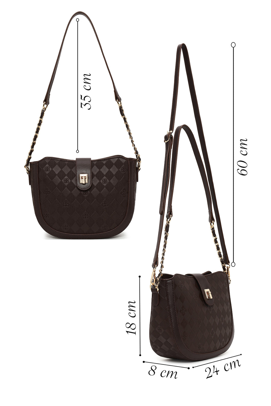 Woman Brown Long-Strap Printed Shoulder Bag