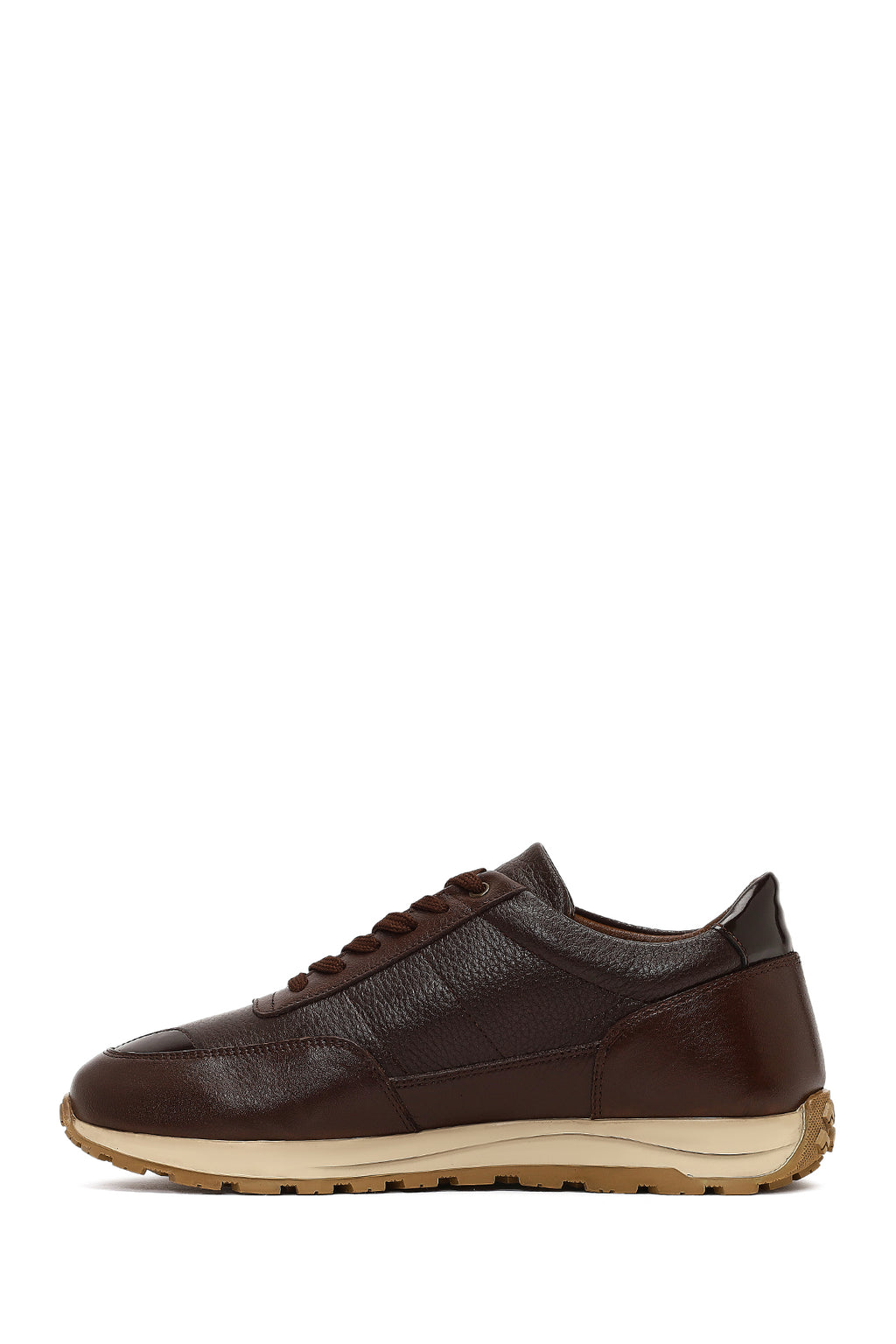 Erkek Kahverengi Bağcıklı Deri Casual Sneaker