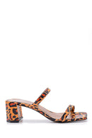 Women's Leather Leopard Patterned Heeled Slippers | Derimod