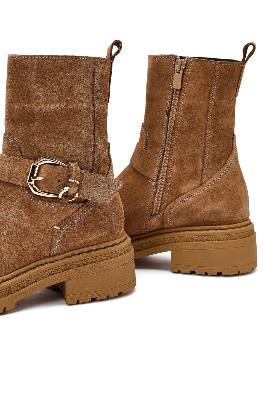 Women's Tan Zippered Thick Sole Suede Leather Boot