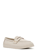 Women's Beige Leather Loafer | Derimod
