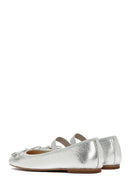 Women's Silver Metallic Leather Ballerinas | Derimod