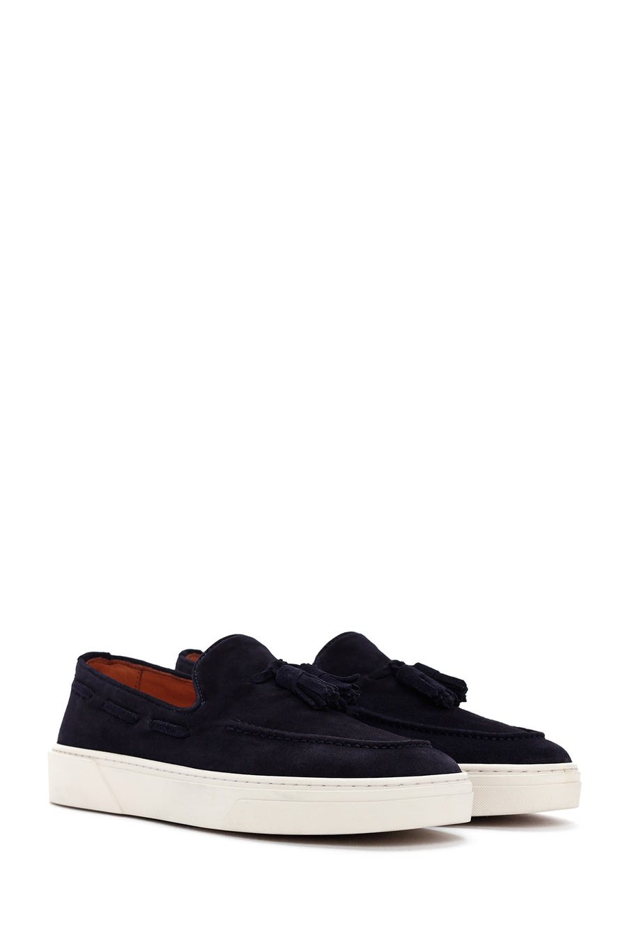 Men's Navy Blue Tasseled Chunky Sole Suede Leather Loafers