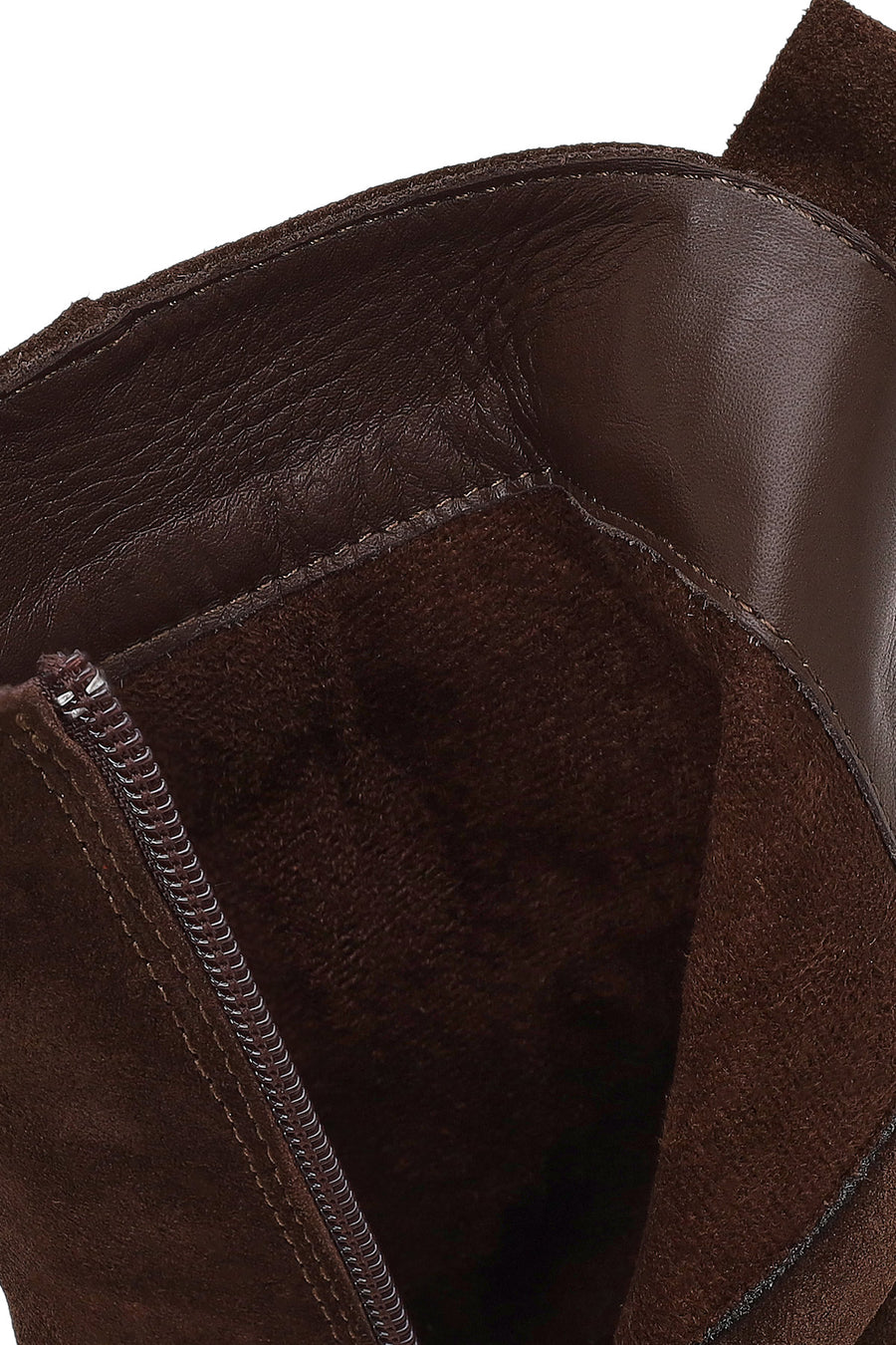 Woman Brown Zip Closure Chunky-Heeled Suede Leather Boots
