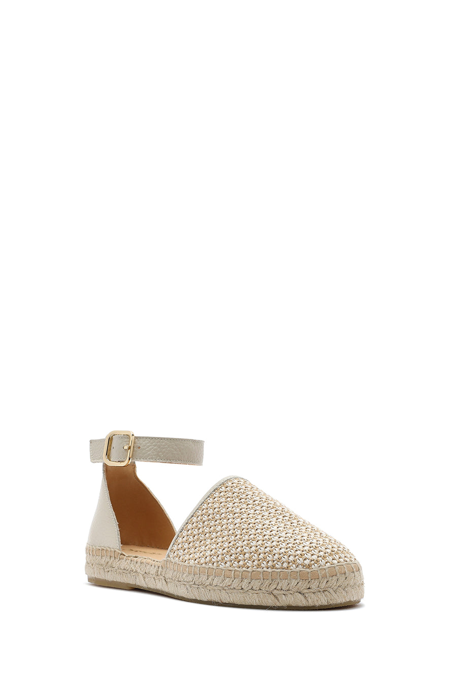 Women's Beige Buckle Ankle Straw Leather Espadrille Sandals