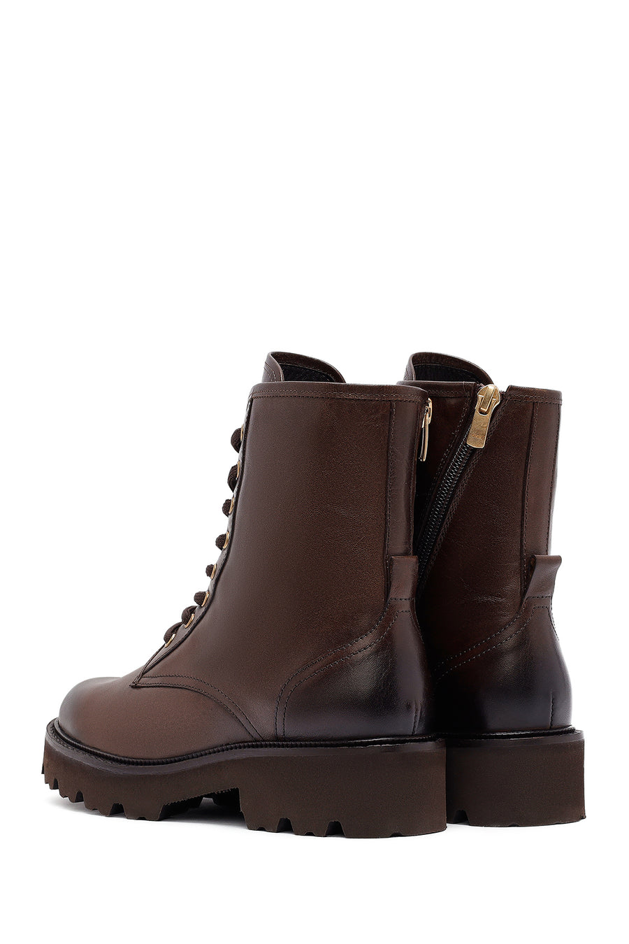 Woman Brown Zippered Leather Postal Boots