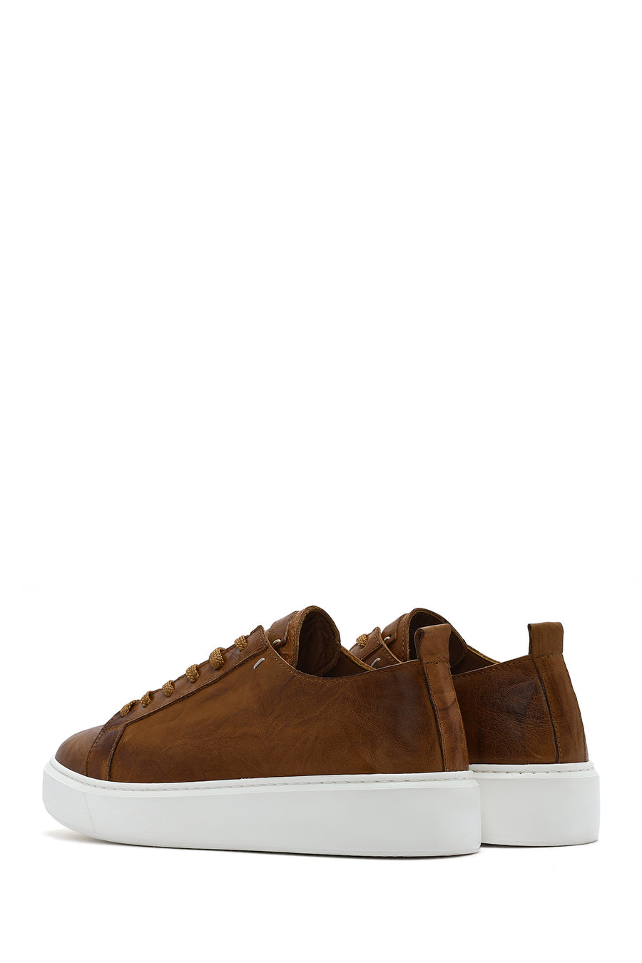 Men's Tan Lace-Up Chunky Sole Printed Leather Sneaker