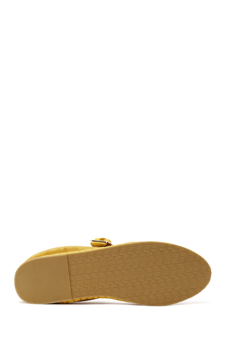 Woman Yellow Buckled Fabric Mary Jane Ballerine flats