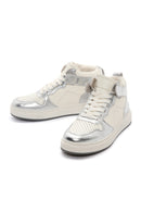 Women's Silver Leather High Top Sneaker | Derimod