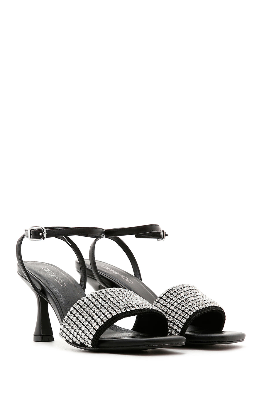 Women's Black Stone Heeled Sandals