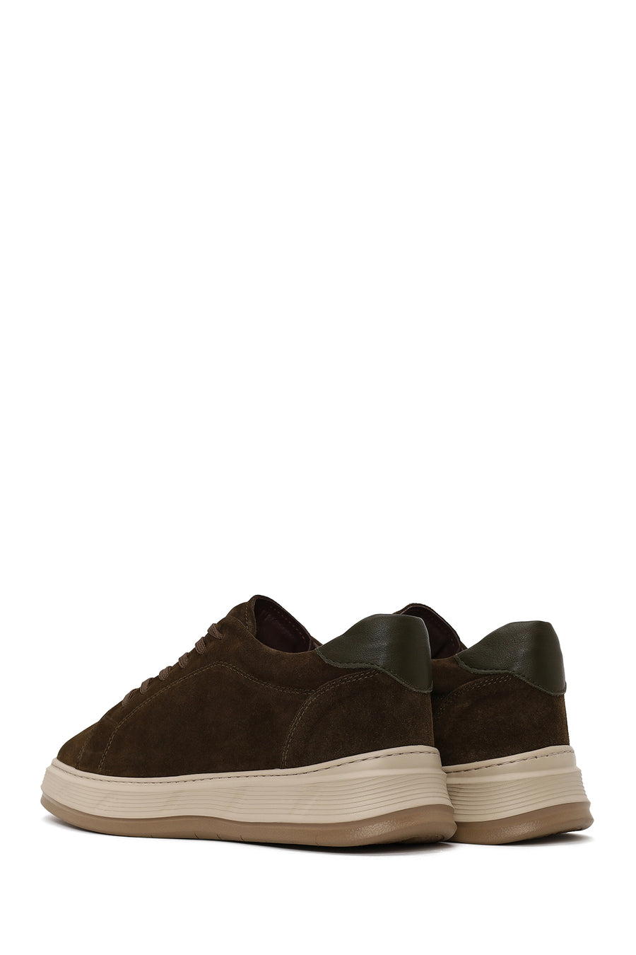Erkek Haki Bağcıklı Kalın Tabanlı Süet Deri Sneaker