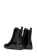 Geox Women's Black Spherica Ec1 Lace-Up Patent Leather Combat Boots | Derimod