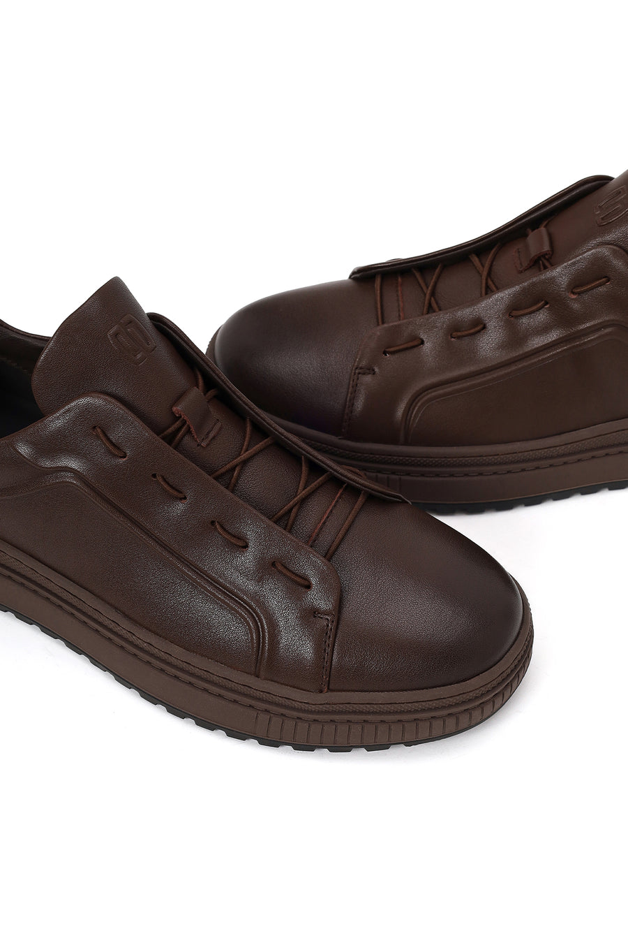 Erkek Kahverengi Bağcıklı Deri Sneaker