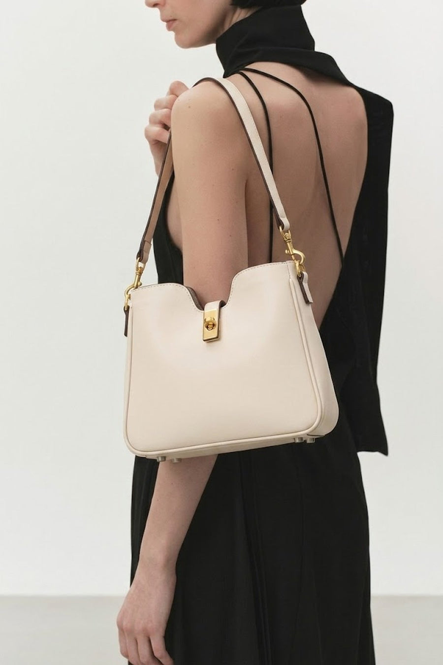 Woman Cream Long-Strap Shoulder Bag