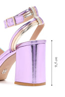 Women's Purple Metallic Thick Heeled Sandals | Derimod