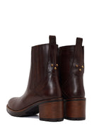 Woman Brown Zip Closure Chunky Heeled Leather Boots | Derimod