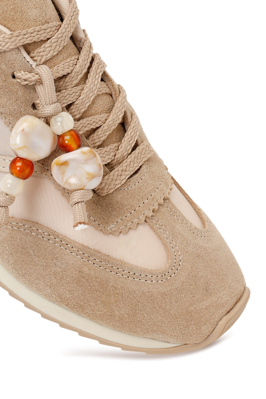 Kadın Bej Bağcıklı Charmlı Deri Sneaker
