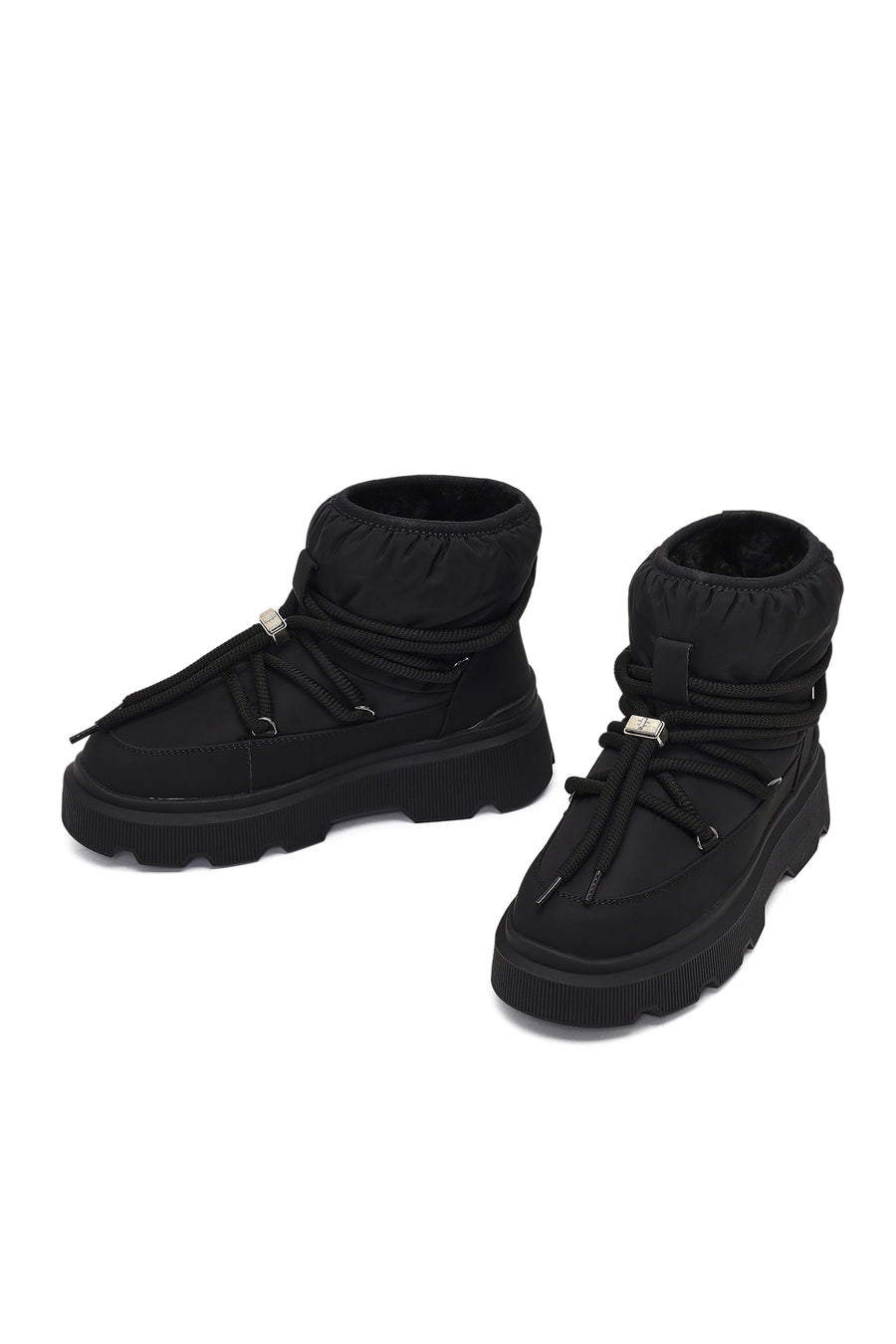 Woman Black Lace-Up Thick-Soled Boots