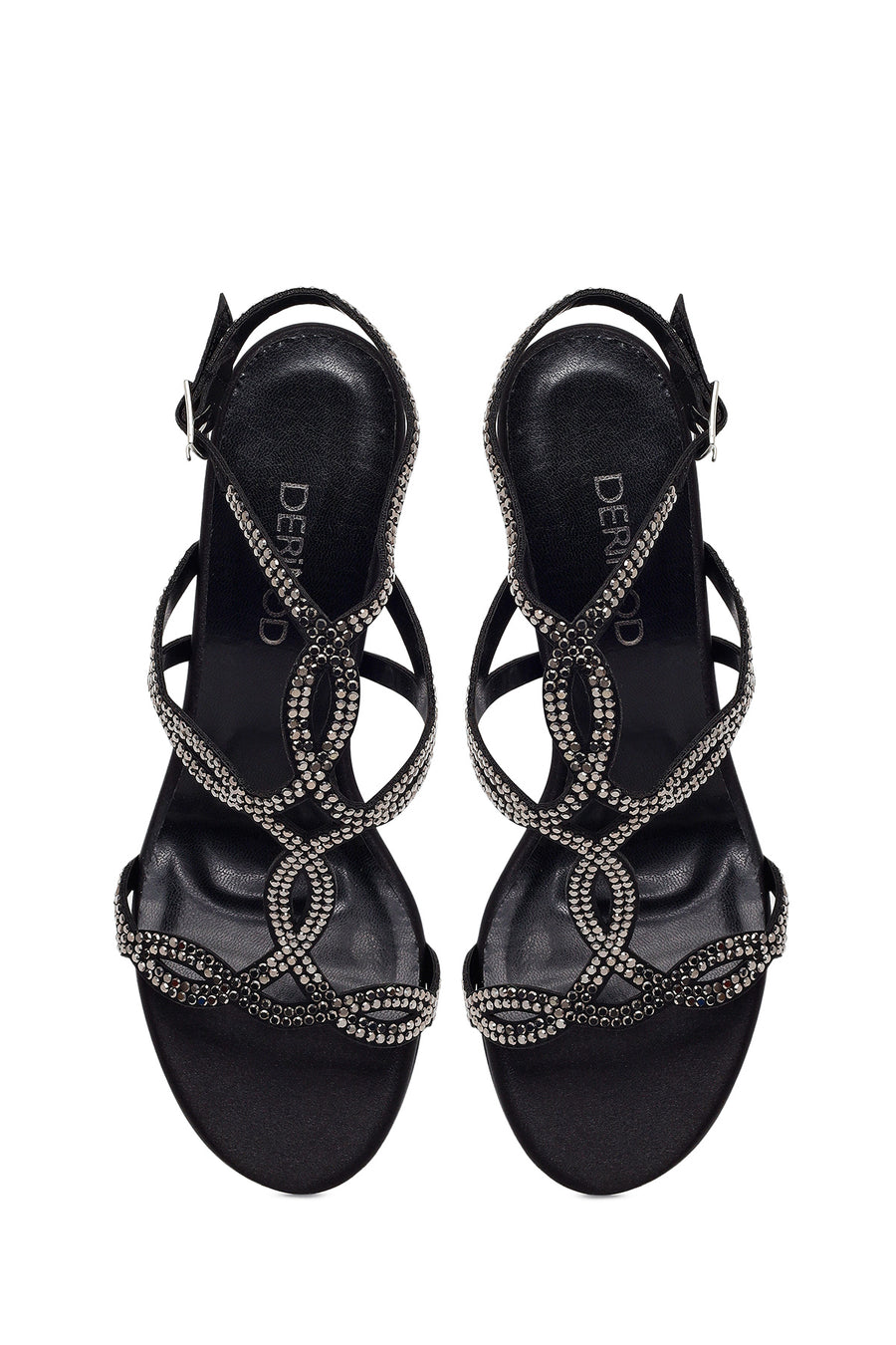 Woman Black Ankle-Buckle Embellished High Stiletto Heel Sandal