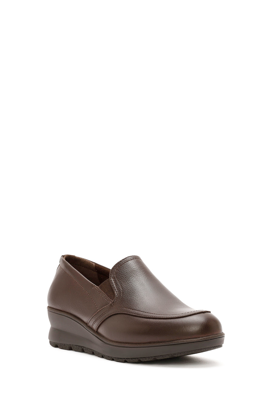 Women's Brown Wedge Heel Leather Comfort Loafer