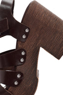 Women's Brown Thick Heeled Buckle Leather Sandals | Derimod