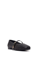 Women's Black Buckle Leather Ballerinas | Derimod