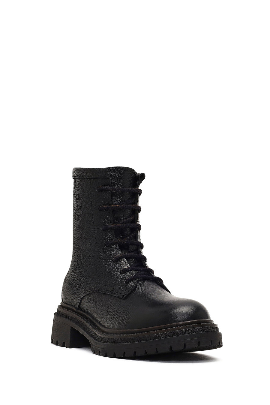 Woman Black Zip Closure Leather Combat Boots