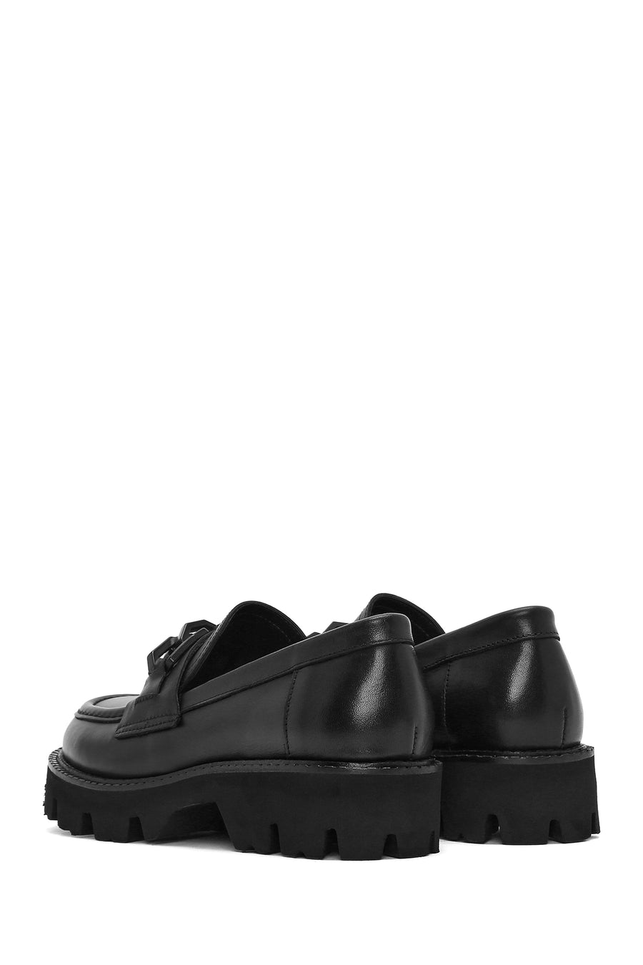 
Women's Black Thick Sole Leather Masculine Loafer
