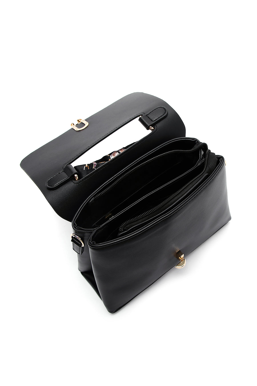 Woman Black Long-Handled Shoulder Bag with Accessory