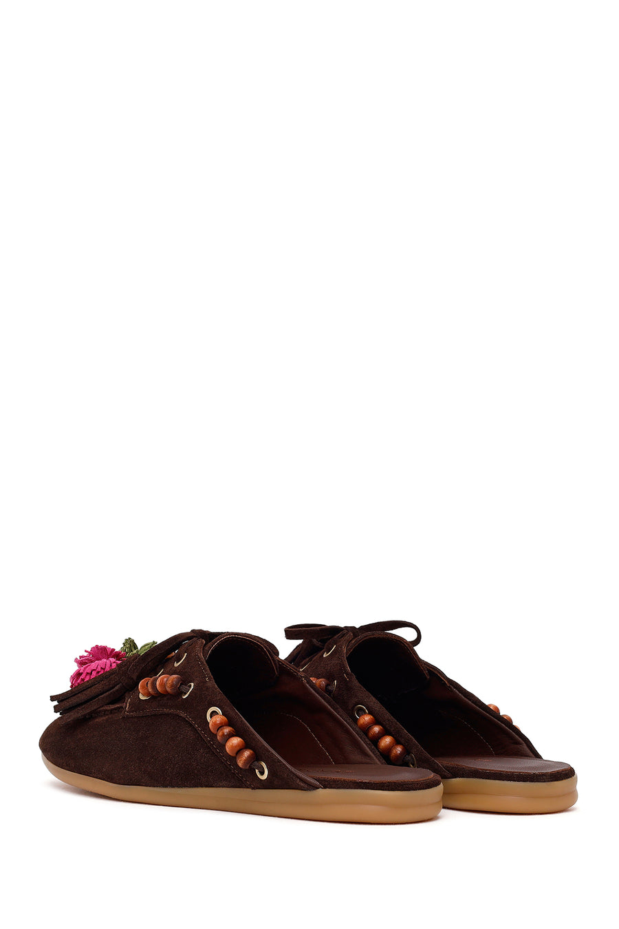 Woman Brown Tassel Suede Mule Slipper