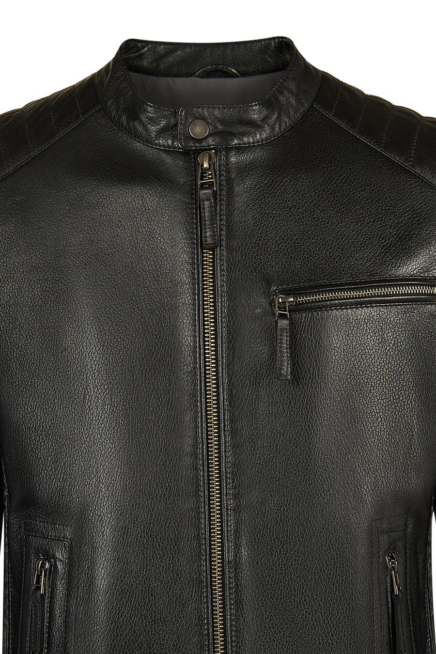 Lavine Male Black Slim-Fit Leather Jacket