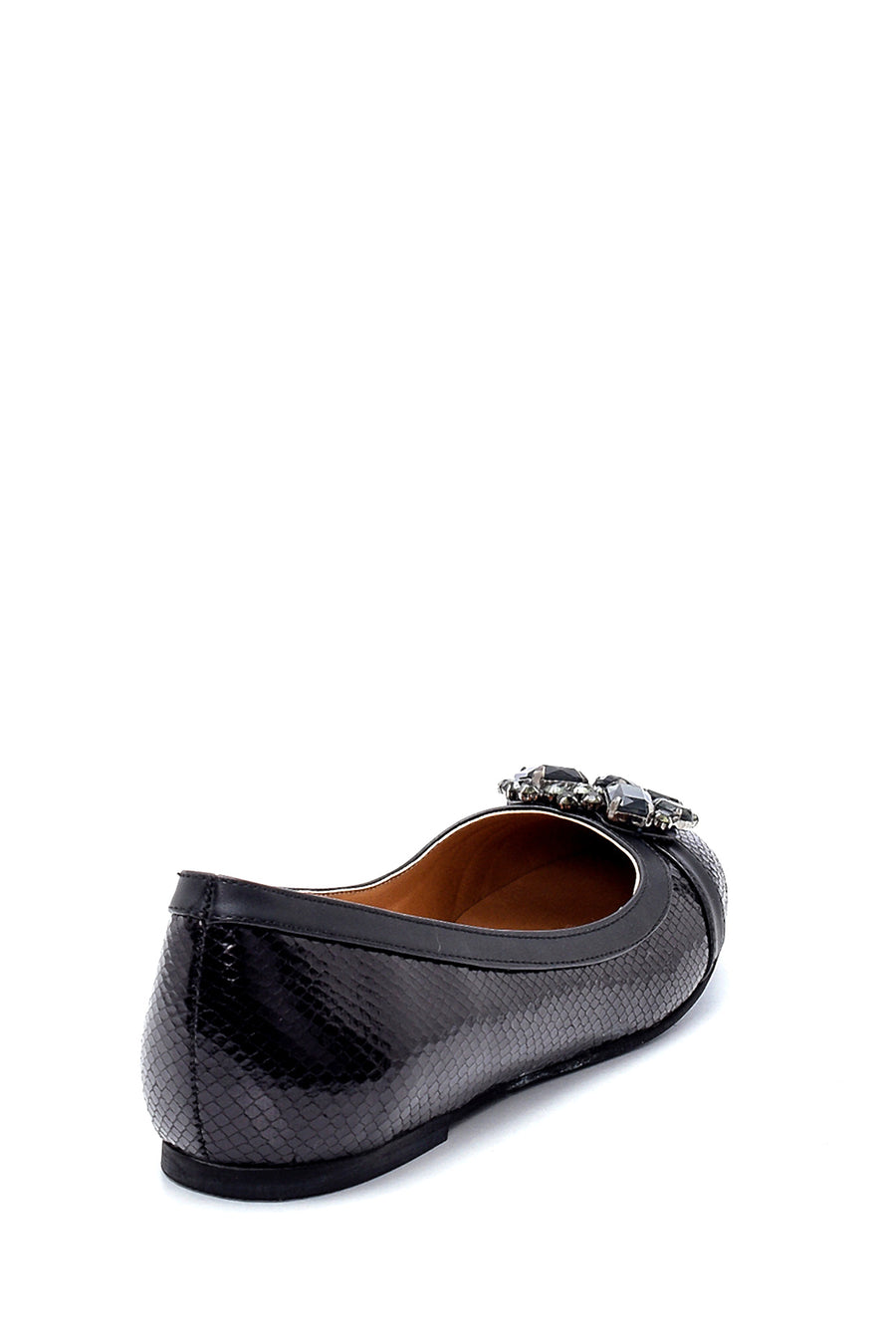 Women's Snakeskin Patterned Ballerinas with Stone Detail