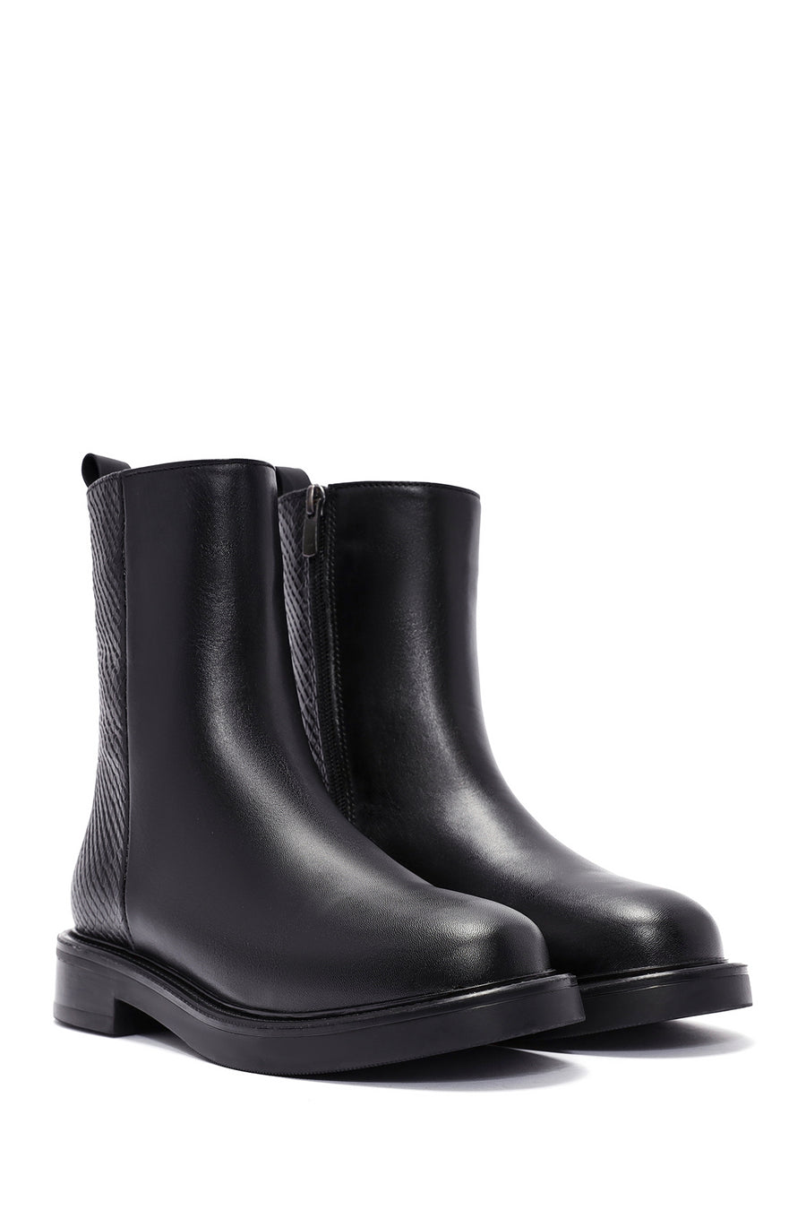 Women's Black Zipper Patterned Leather Boots