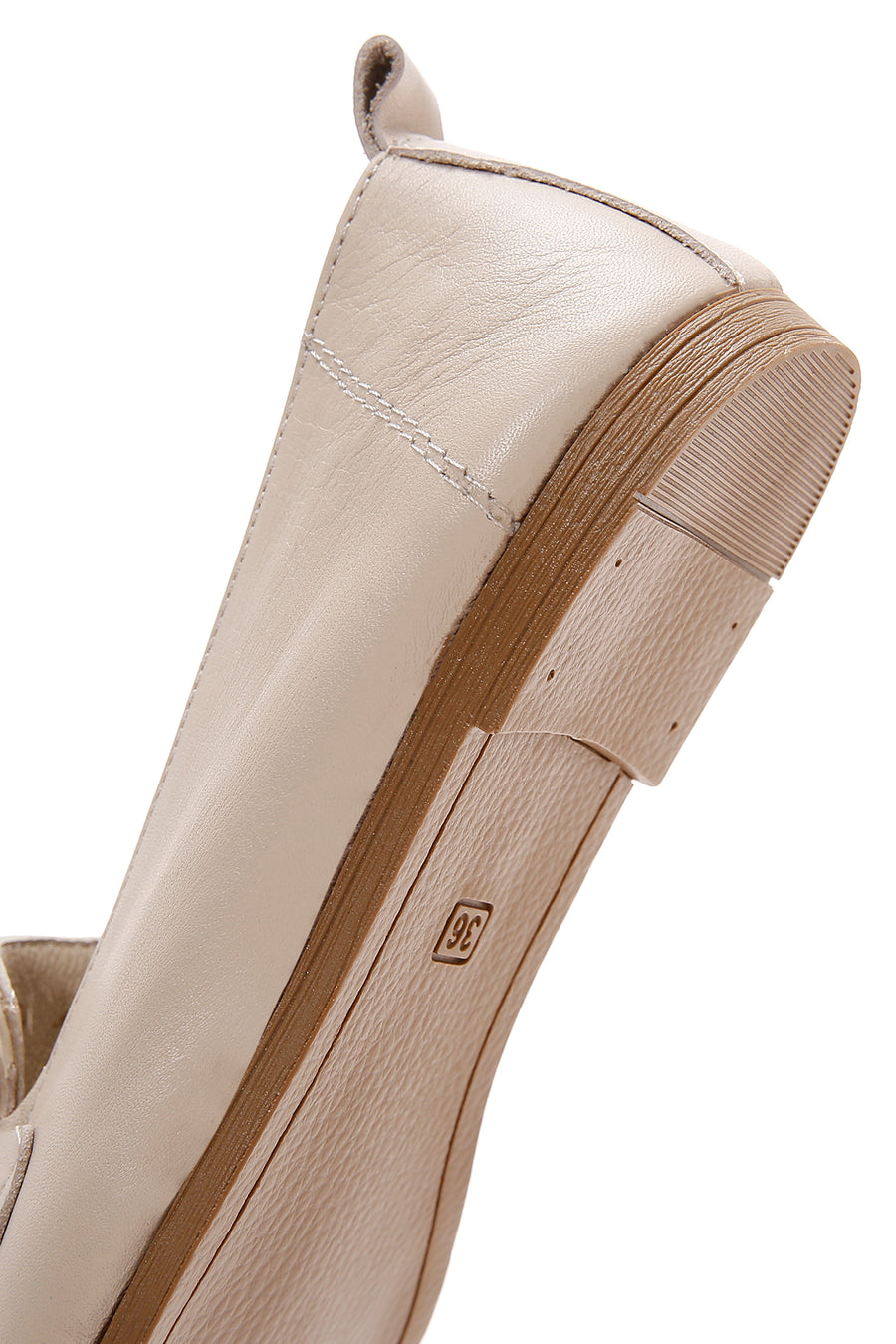 Kadın Bej Deri Tokalı Klasik Loafer