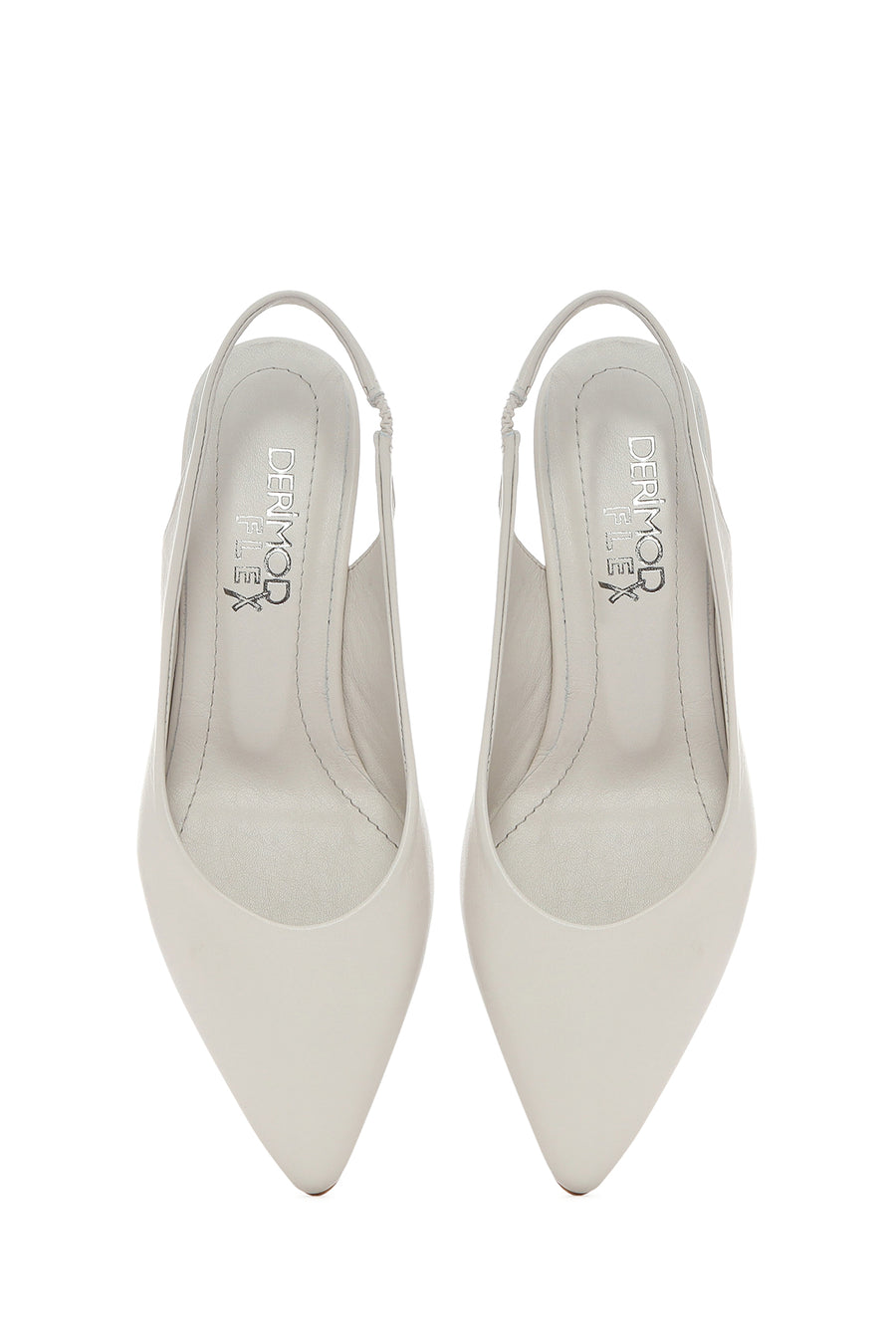 Women's Beige Slingback Thick Low Heel Leather Shoes