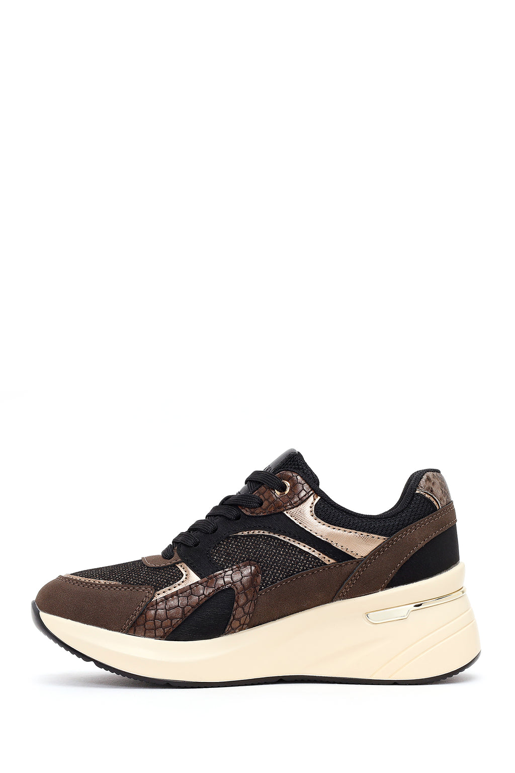 Kadın Kahverengi Bağcıklı Dolgu Topuklu Sneaker