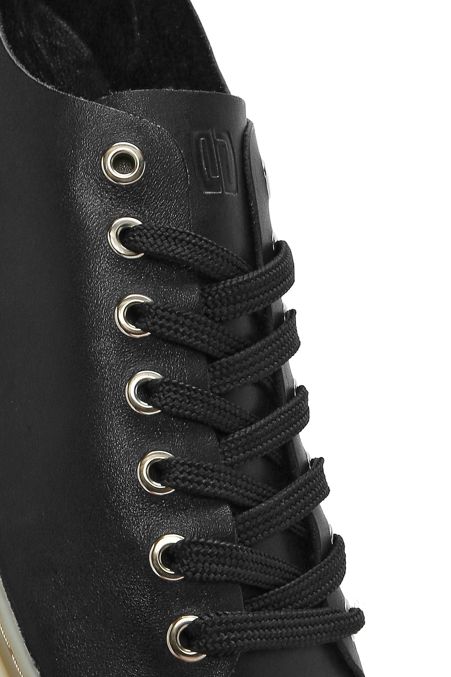 Erkek Siyah Bağcıklı Deri Sneaker