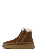 Woman Tan Zip Closure Chunky Sole Suede Teddy Boots | Derimod