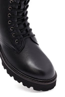 Woman Black Zippered Leather Postal Boots | Derimod