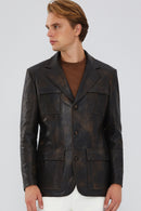 Kane Men's Brown Vintage Blazer Safari Leather Jacket | Derimod