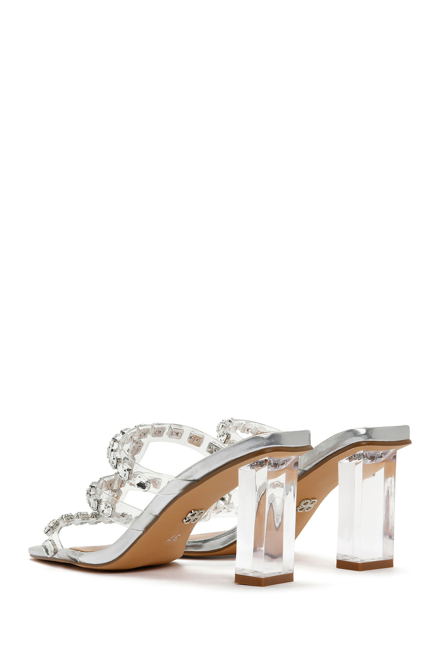 Women's Silver Transparent Thick Heeled Slippers