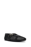 Women's Black Buckled Mesh Fabric Ballerinas | Derimod