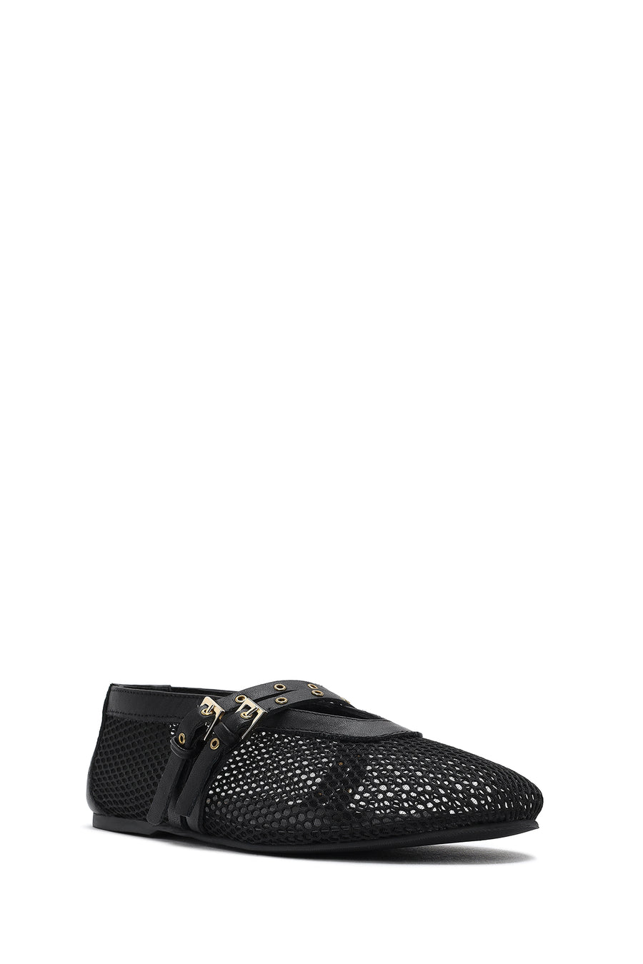 Women's Black Buckled Mesh Fabric Ballerinas