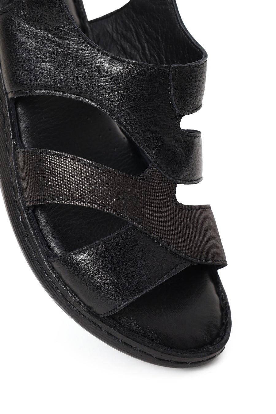 Woman Black Wedge Heel Leather Comfort Sandal