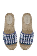 Women's Blue Straw Sole Knitted Espadrille Slippers | Derimod