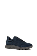 Geox Men's Navy Blue Spherica Lace-Up Suede Leather Sneakers | Derimod