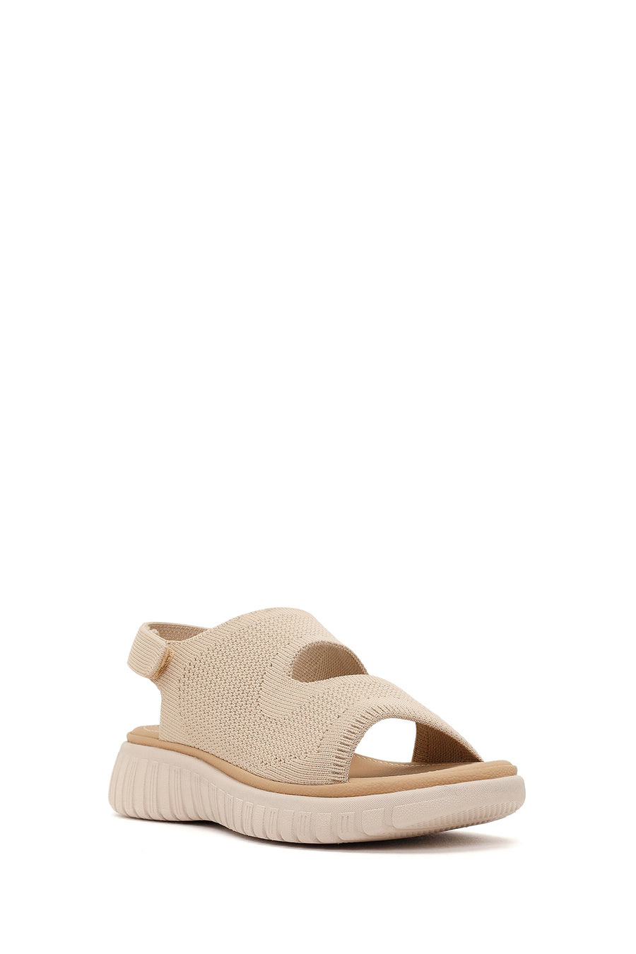 Women's Beige Strapped Thick-Soled Fabric Sandals