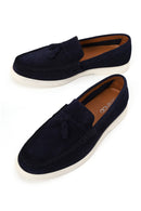 Erkek Lacivert Püsküllü Süet Deri Casual Loafer | Derimod